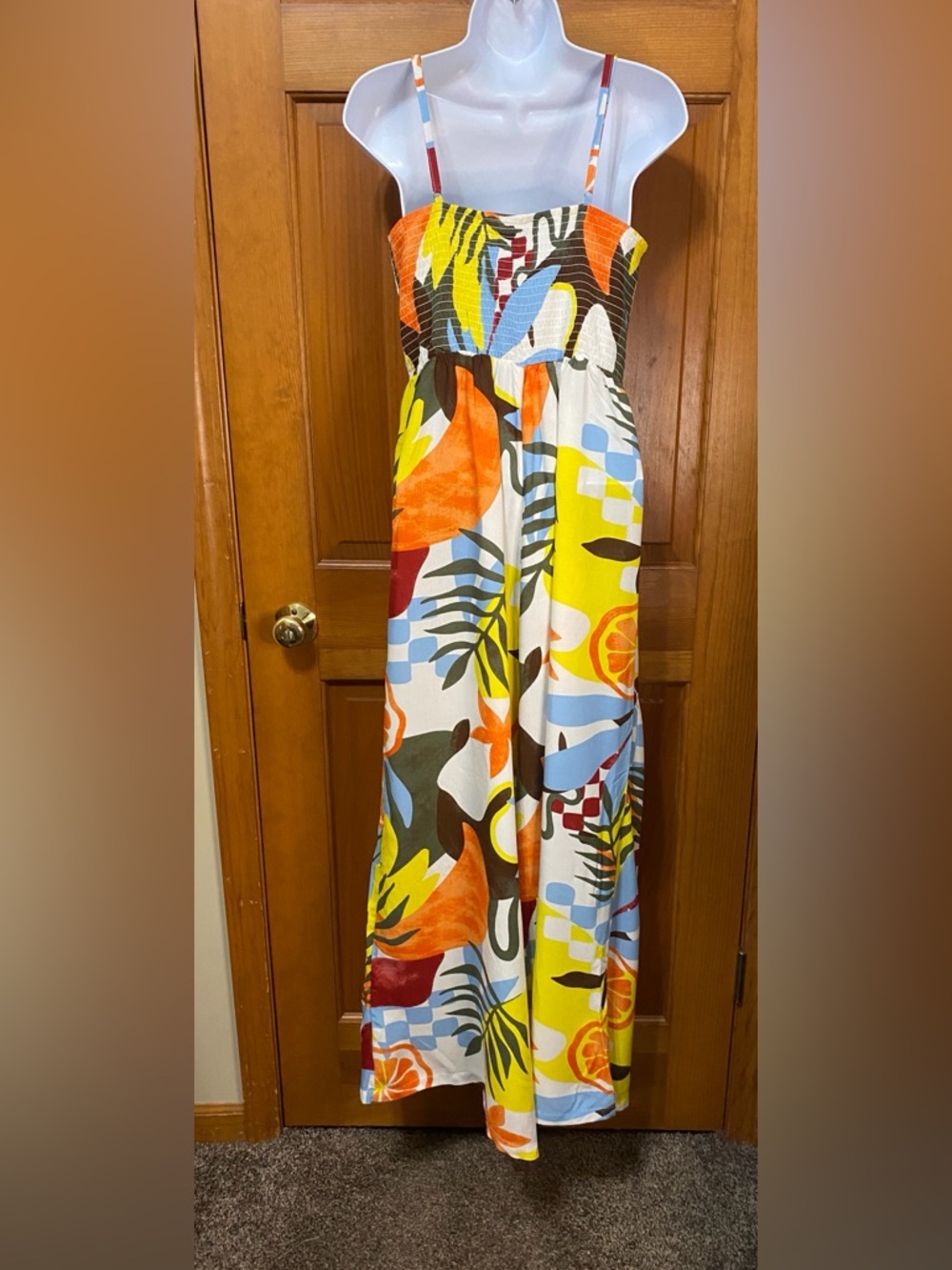 NWT Jolie & Joy Tropical Print Wide-Leg Jumpsuit - White Multi - Picture 4 of 6